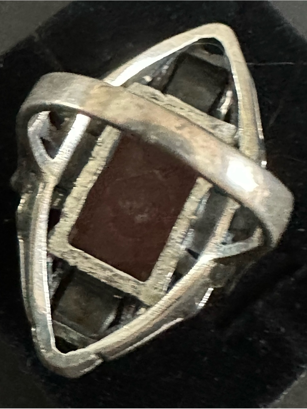 Vintage Rectangular Carnelian Stone and Marcasite Statement Ring - Approx size 9 - Picture 3 of 3